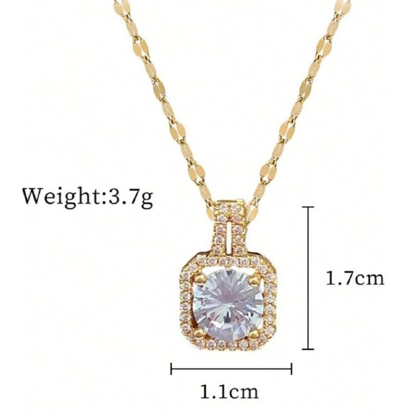 18K Gold Plated Stainless Steel Necklace & Earrings Set With Zirconia - Picture 4 of 4